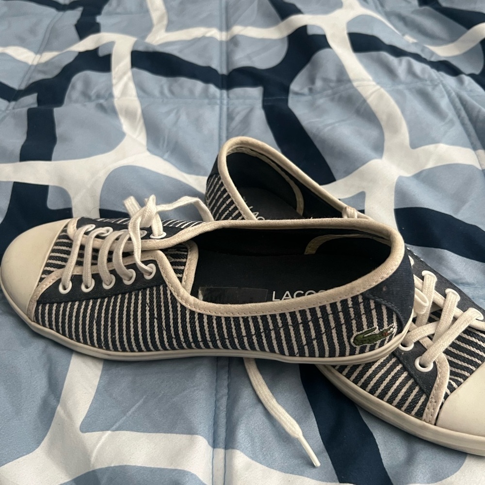 Lacoste Blue and White Striped Sneakers Casual Style